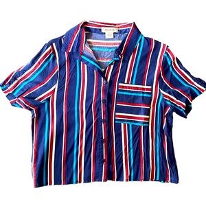 Striped ButtonDown Crop Top Red/White/Blue Passport